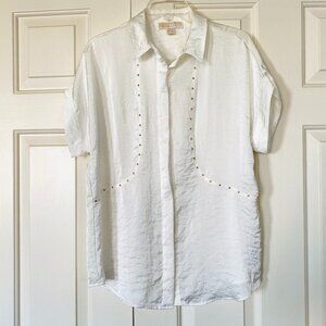 Michael Kors Women's Classic Off-White Short Sleeve Blouse Shirt Size M